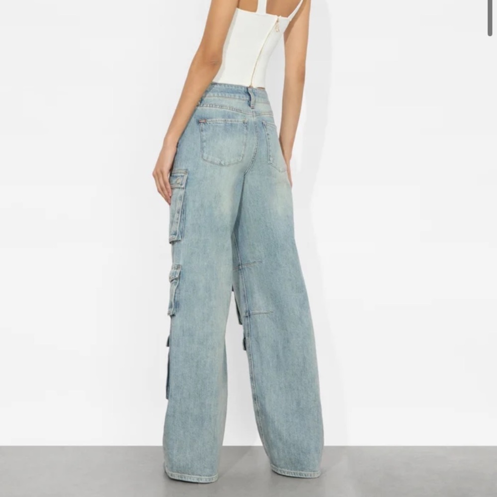 Alice + Olivia Light Blue Wide Leg Cargo Jeans sz 24 - Picture 4 of 12